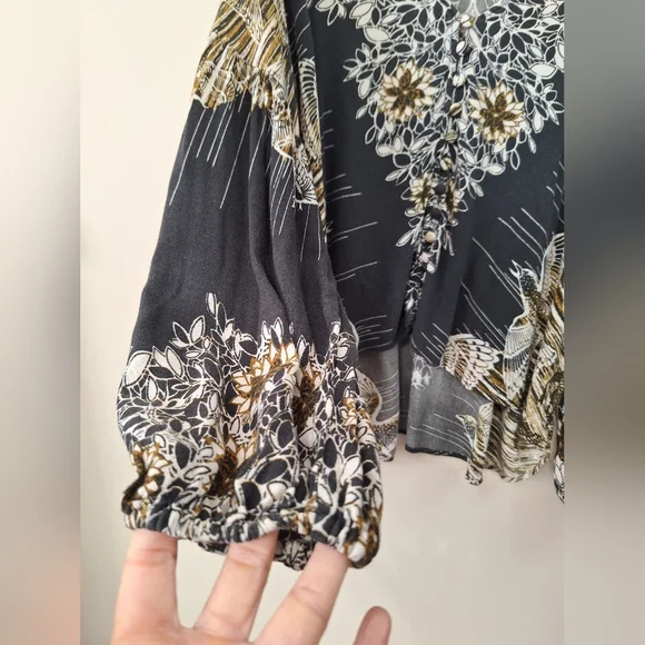 Free People XS Birds Of A Feather Floral Blouse black - Picture 6 of 9